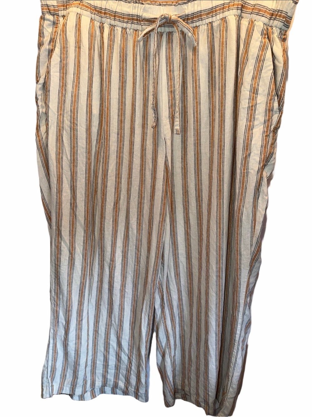 Ava & Viv Cream Striped Drawstring Flannel, Wide Leg, Pockets, SZ 3X (T2-300)